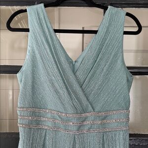 R&M Richards Shimmering Aqua Sleeveless V-Neck Evening Dress